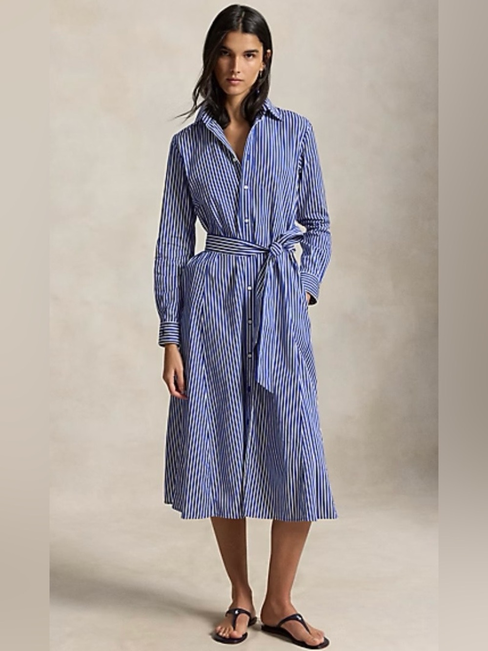 Polo Ralph Lauren Belted Striped Cotton Shirtdress
